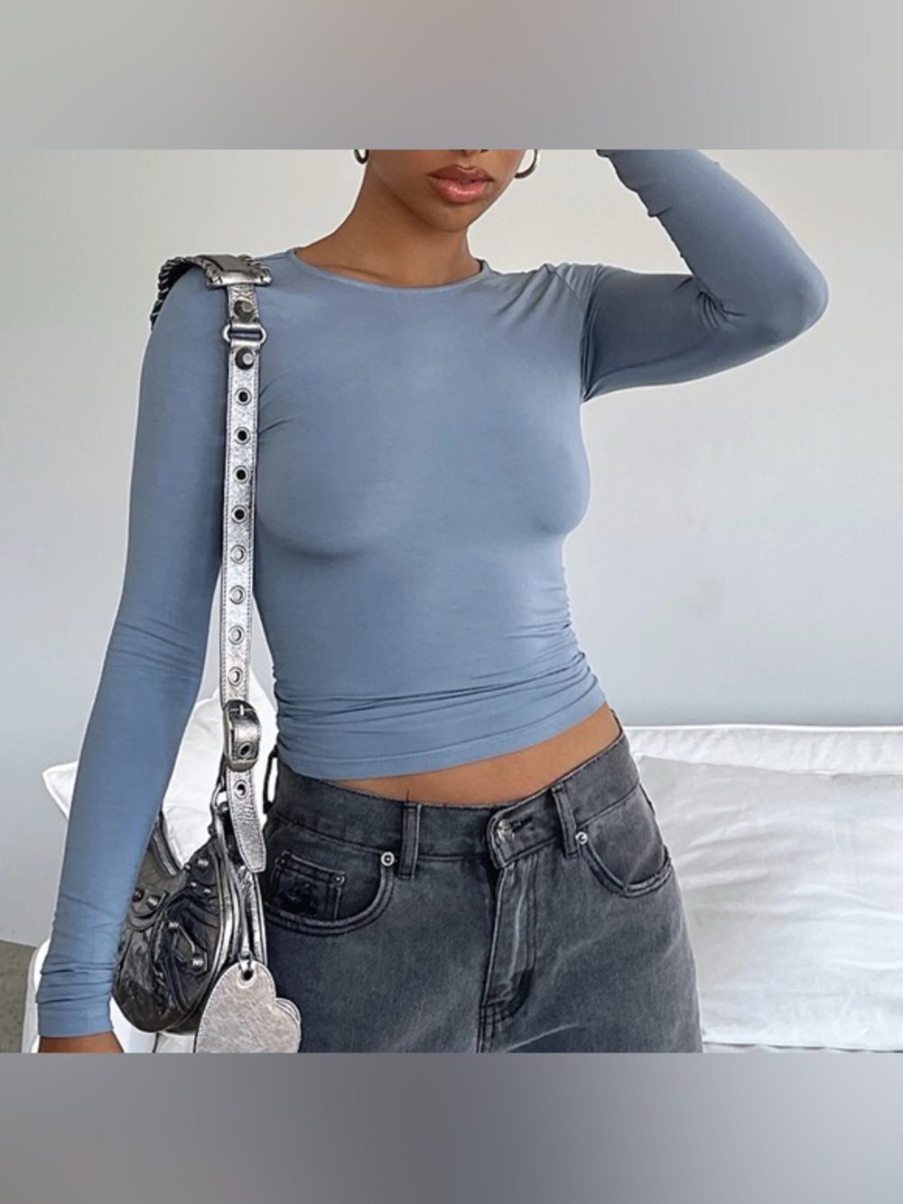 White Fox Blue Long Sleeve Top